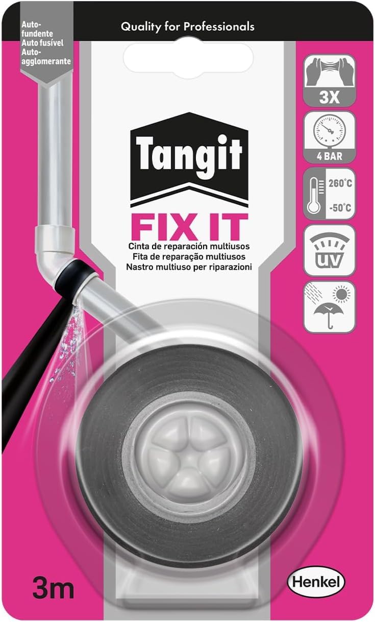 Tangit Fix It Cinta adhesiva de reparación multiusos (2,5 cm x 3 m), cinta adhesiva impermeable para sellado y reparaciones rápidas de fontanería, cinta aislante para fugas