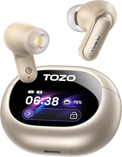 TOZO NC20 Pro Auriculares inalámbricos con cancelación activa de ruido con pantalla táctil inteligente, audio LDAC de alta resolución, graves