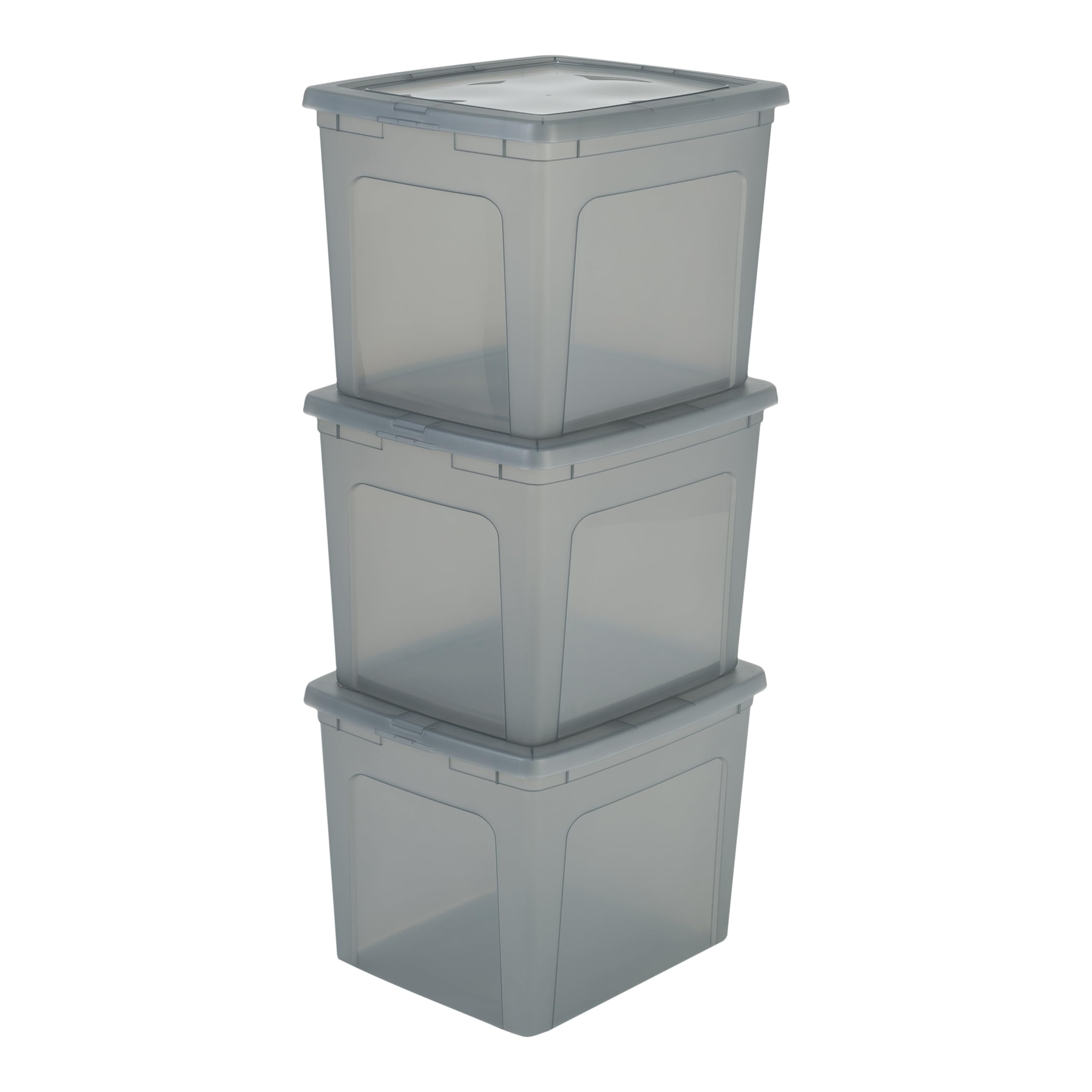 Storage Boxes with Lids, Plastic Storage Box with Lid, Stackable, 30L/3Pack, BPA Free, Grey, W39.5 x D34 x H30.5cm, MCB-30