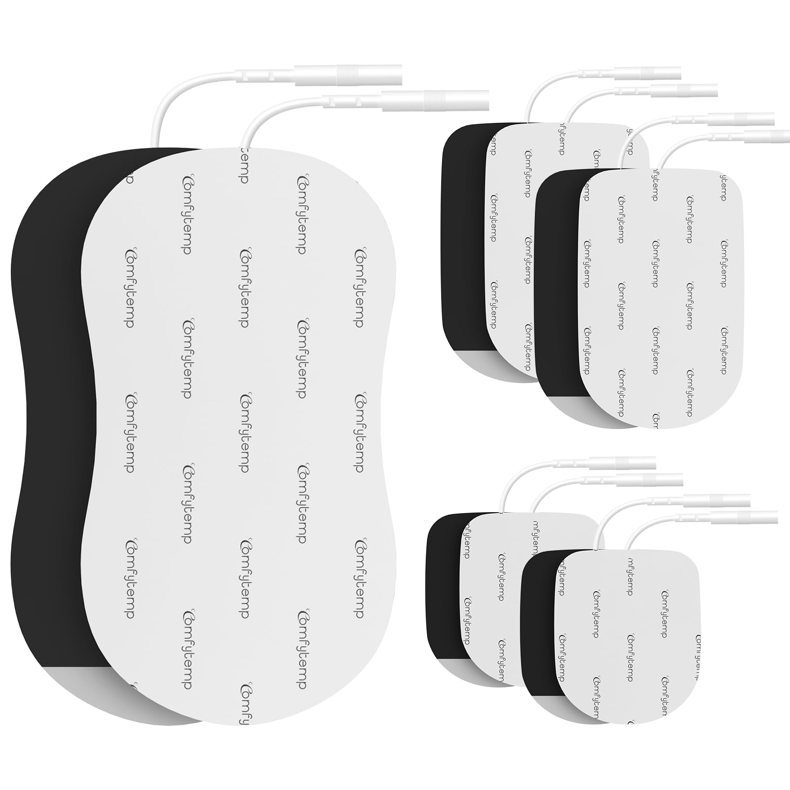 Comfytemp Adhesive Electrodes, TENS Unit Replacement Pads for K6155 K6106 K6105, TENS Pads with 3 Sizes, Reusable 2mm Pin Connector Electrodes Pad, Non-Irritating Design for Muscle Stimulator 10 Packs