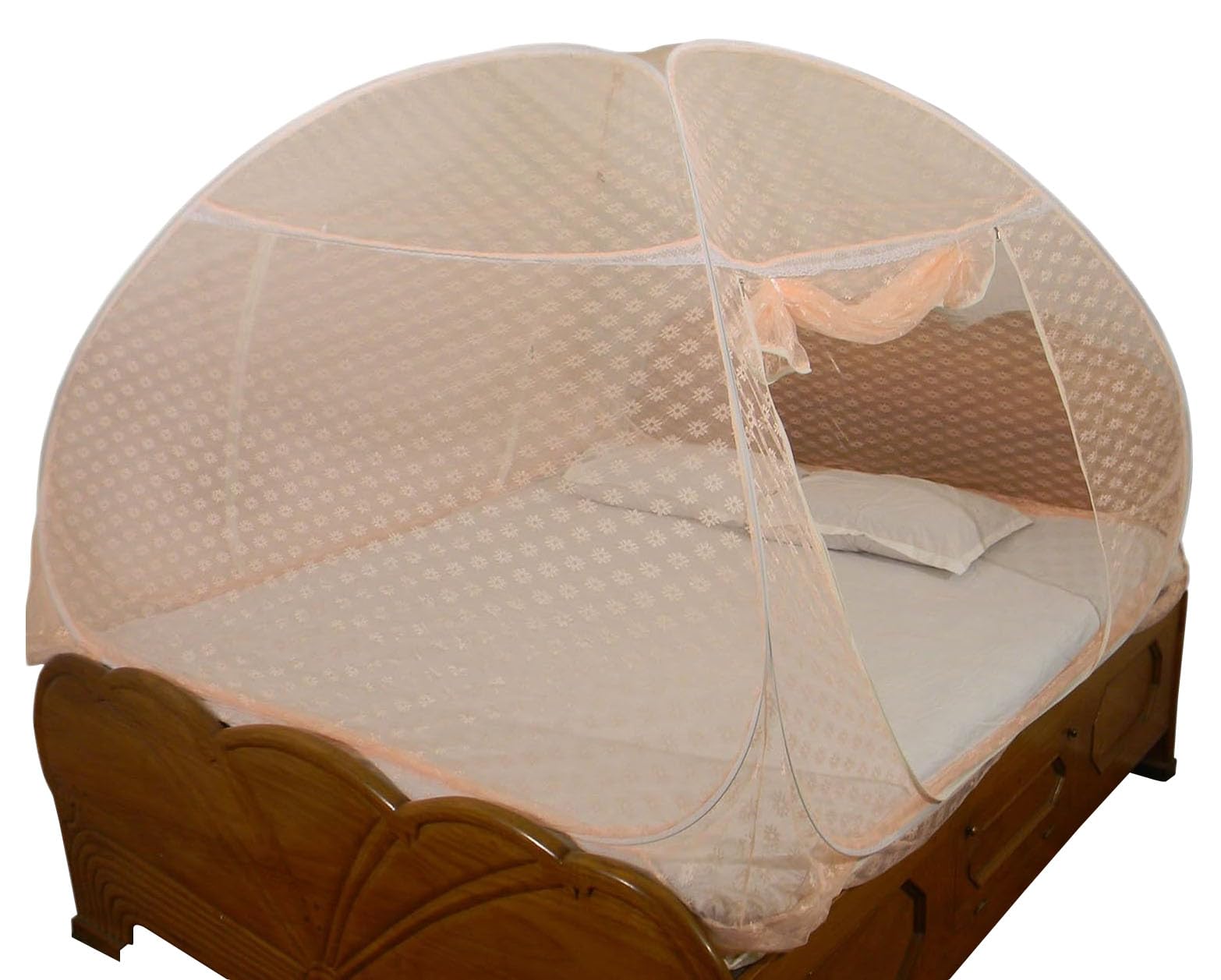 Healthy Sleeping Foldable Pop up Polyester Mosquito Net for Double Bed, Strong & Durable Mosquito Net for King, Queen Size Bed (Embroidery Badam Pink)