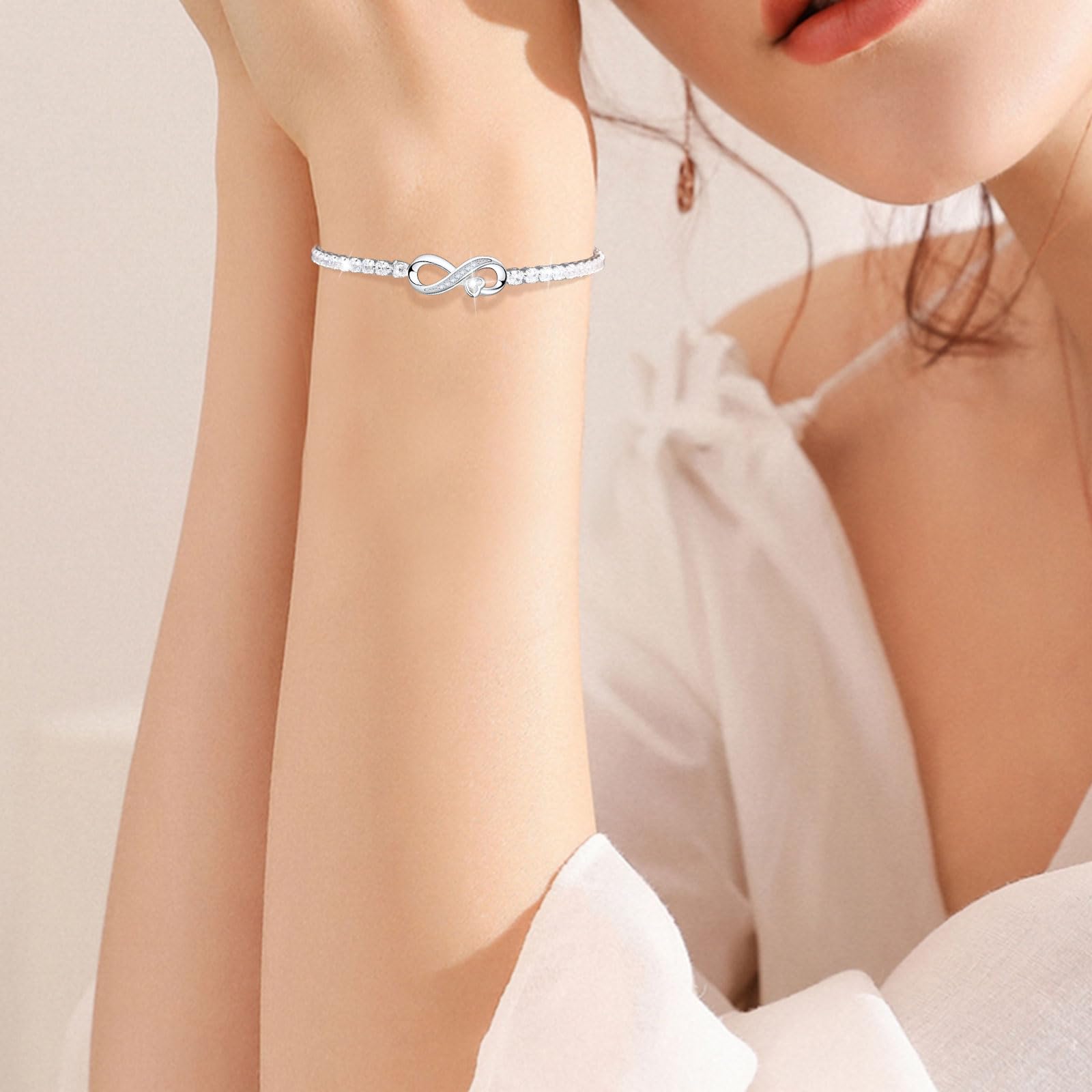 Bracciale Tennis Donna In Argento Regalo Da Donna Placcato Oro Bianco 14k Idee Di Gioielli Per Fidanzate, Madri, Amiche, Figlie, Lei