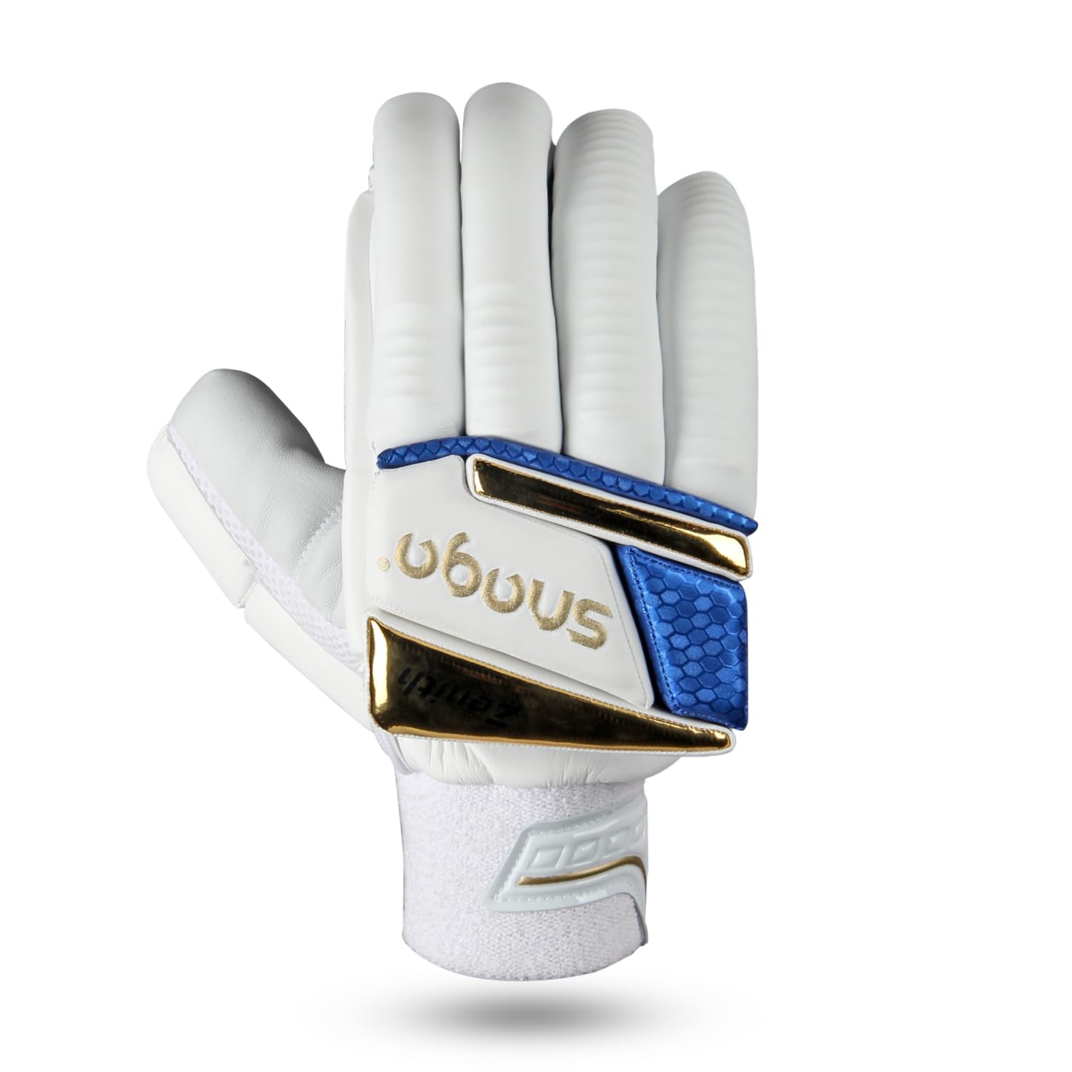 Snaga Professional Cricket Batting Gloves, White and Blue with Gold Accents, Premium Leather (Blue, Youth)-picture-24