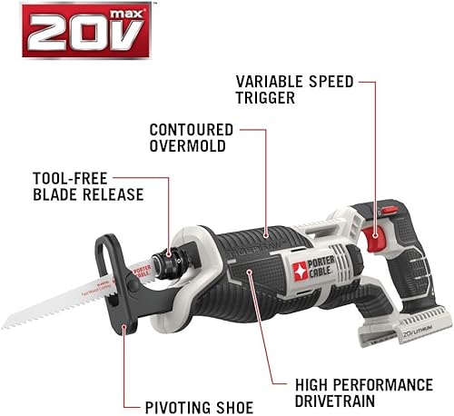 Miniatura 4 de PORTER-CABLE Paquete de herramientas de sierra de calar de 20 V MAX* (PCC650B) y sierra recíproca (PCC670B)