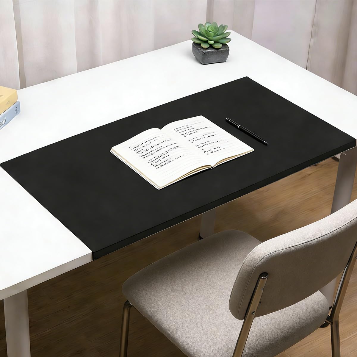 Large Desk Pad with Edge Protector, Leather Extended Keyboard Mouse Mat, Waterproof Desk Blotter Pad Table Protector for Office Work Writing Study (Black,70x40cm)