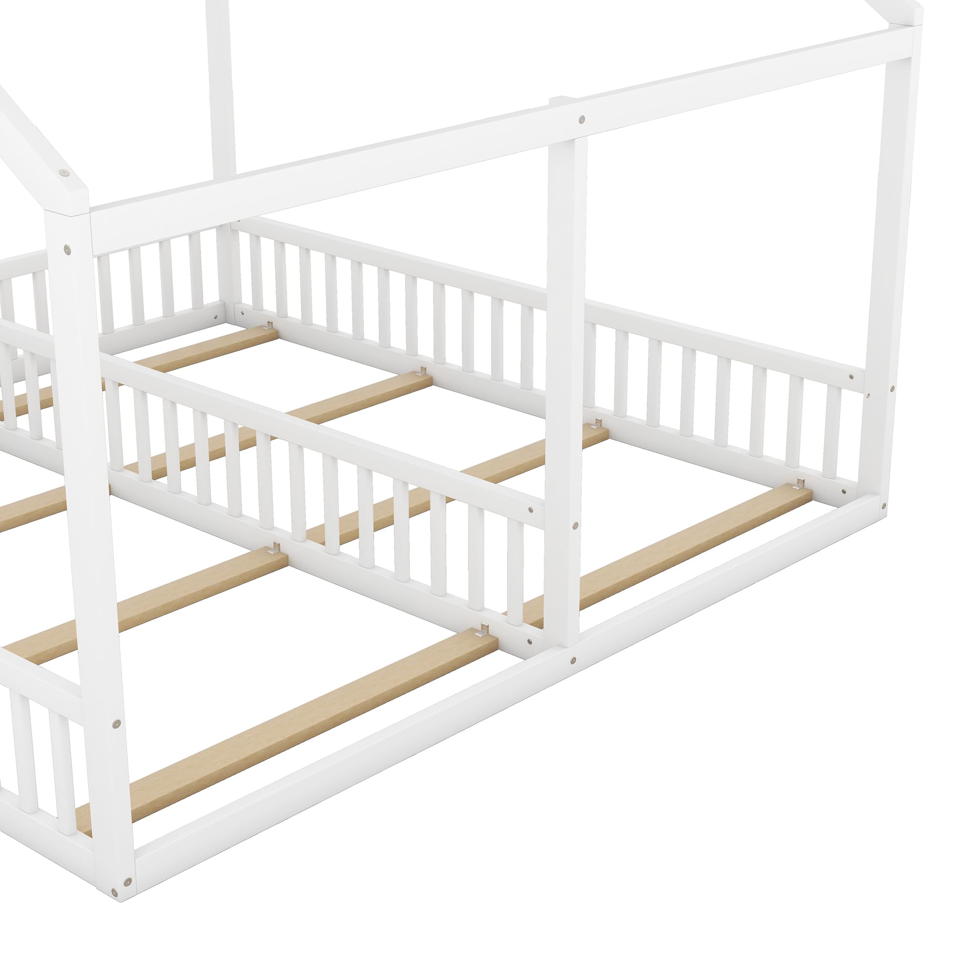 Rtopsu Letto per Bambini Letto Matrimoniale 90x200 cm, Letti a Soppalco con Rete a Doghe in Legno per 2 Ragazzi, Letti Casa con Protezione Anticaduta, Bianco, Senza Materasso