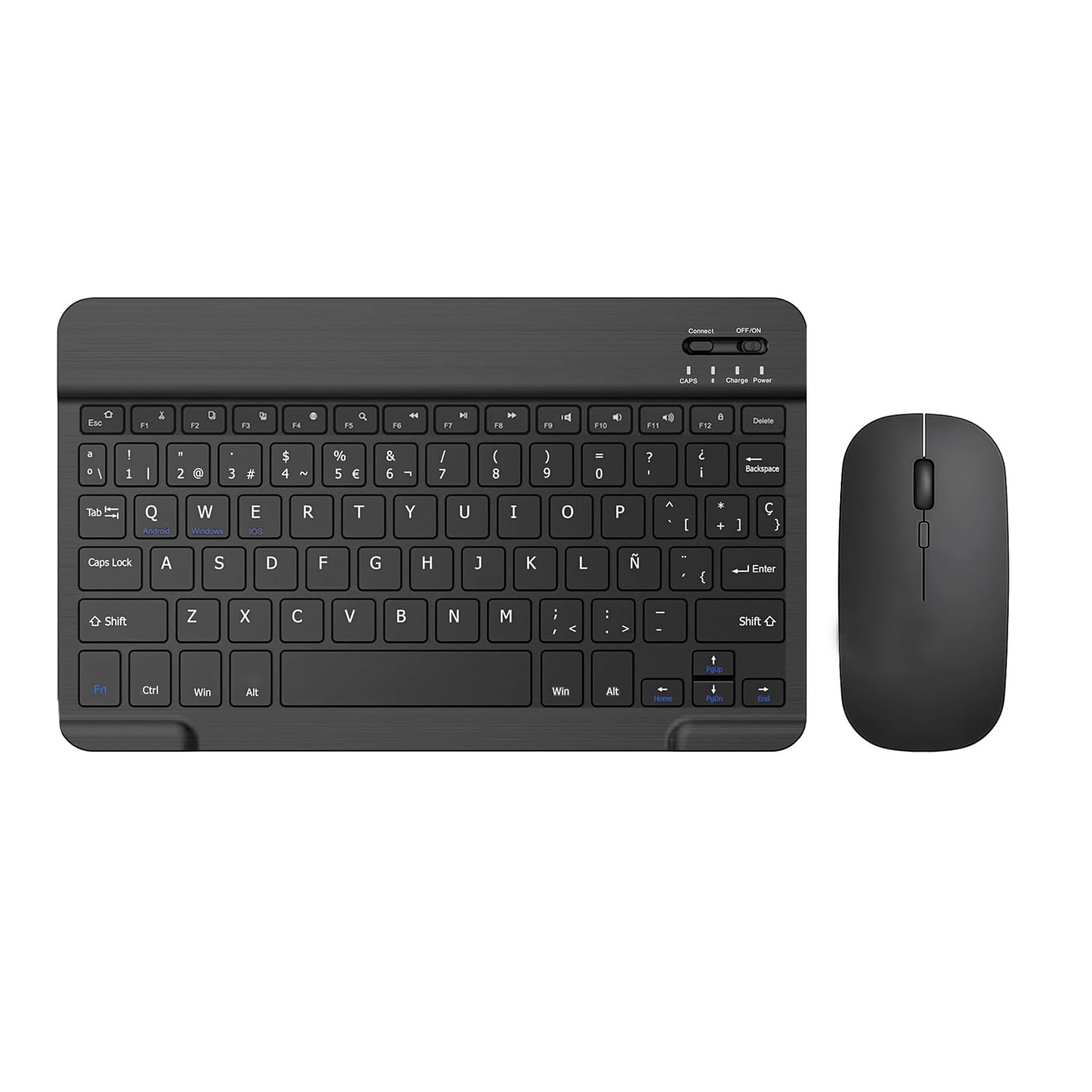 COEZFE Teclado y Ratón Inalámbrico Bluetooth, Teclado y Ratón Recargables Silenciosos y Portátiles para iPad Tablet/PC/iOS/Android/Windows, QWERTY Español Ñ, Negro