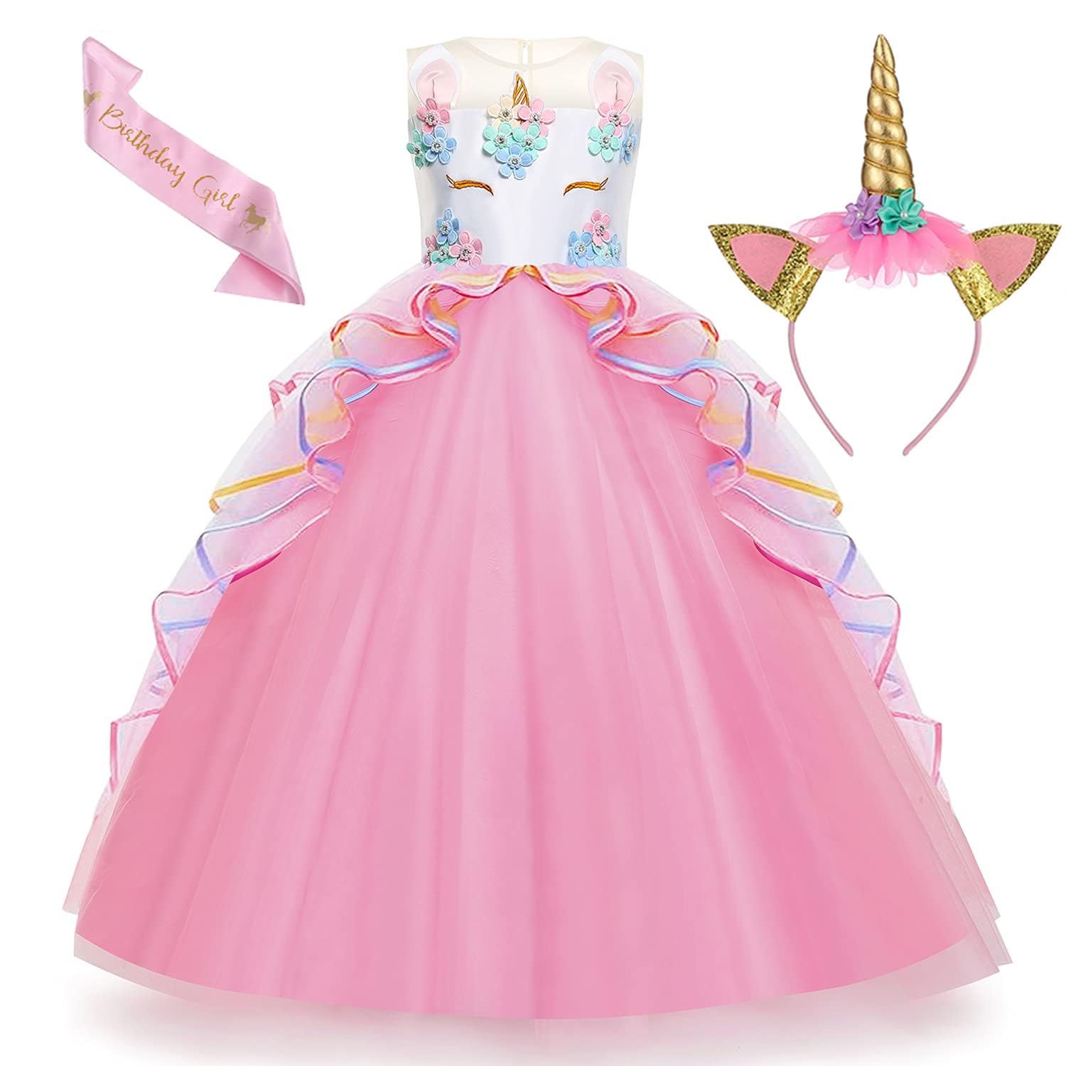 Unicorn Dress for Girls Unicorn Costume Pageant Princess Dress Party Birthday Christmas Long Gown with Accessories