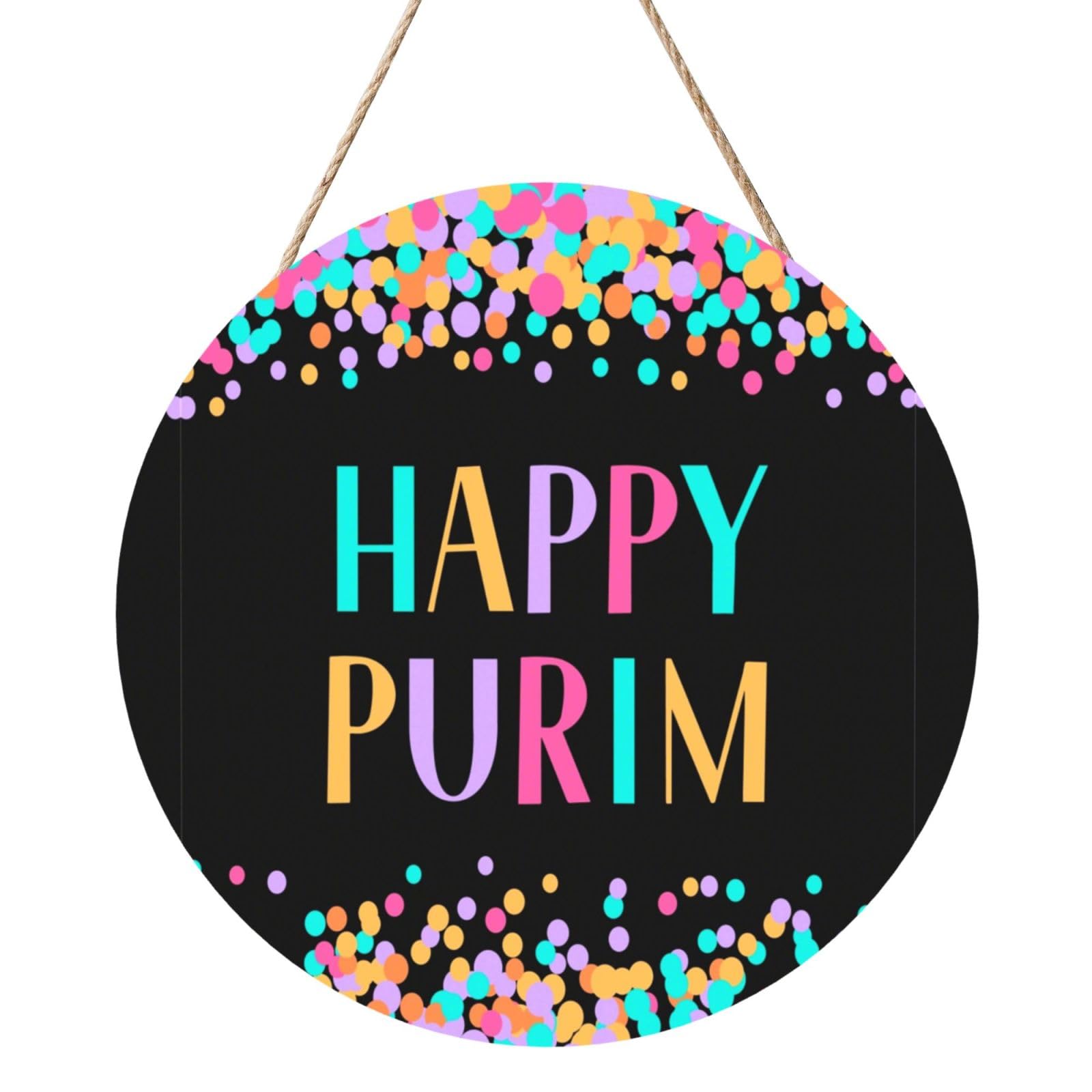 Happy Purim Day Jewish Carnival Door Signs Plaques Wood Welcome Sign For Front Door Wall Hanging For Home Farmhouse Office Classroom Party Decoration