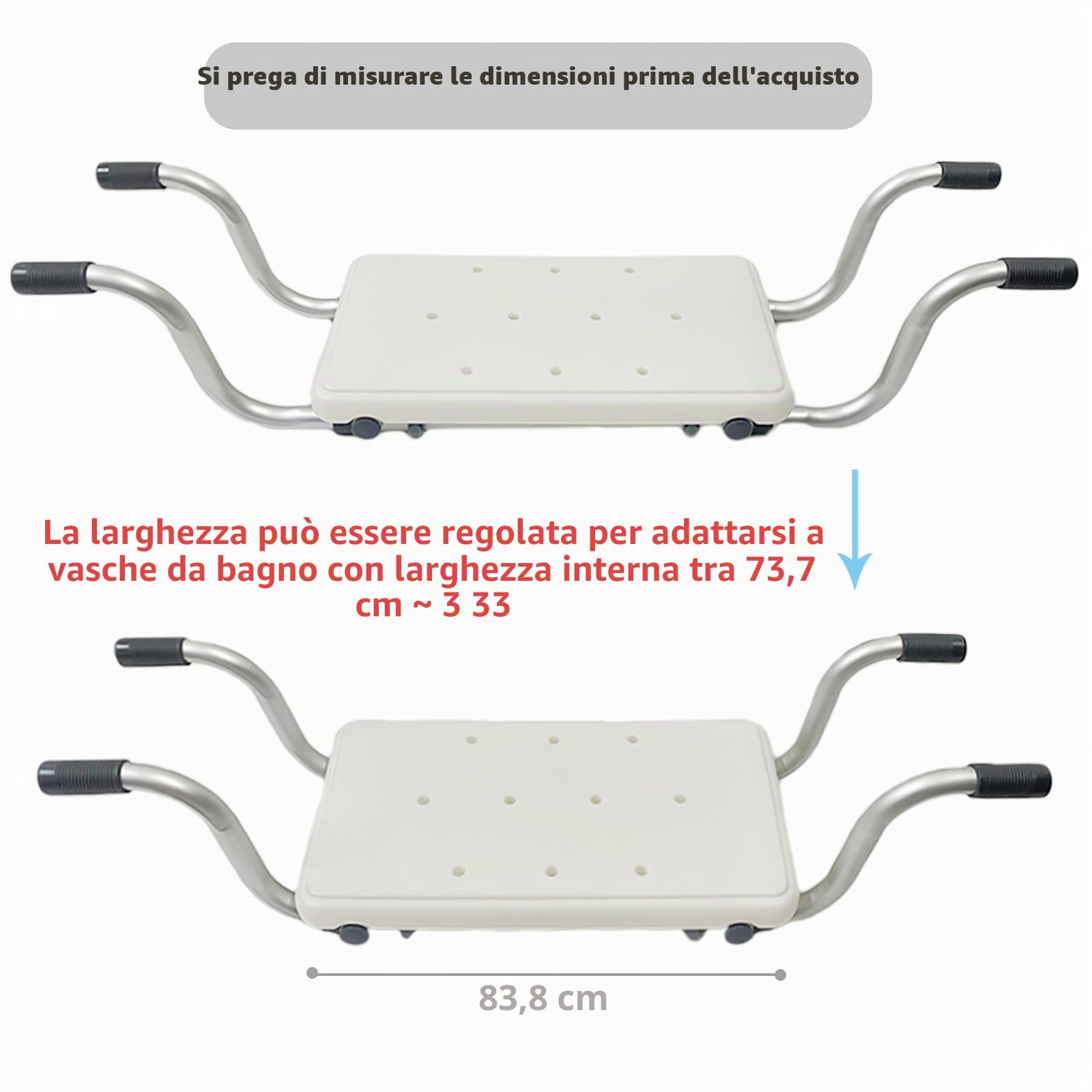 Sedile da bagno per vasca da bagno - Sedia da doccia sospesa per anziani, disabili e portatori di handicap, ausilio per il bagno resistente, supporta fino a 113 kg, 84 cm di lunghezza x 23 cm