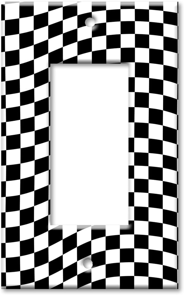 Art Plates - Single Gang Rocker Decorative Metal Wall Plate - Checkered Flag - (Made in USA)