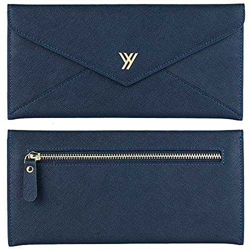 YBONNE Women's Long Wallet RFID Blocking Envelope Purse, Made of Saffiano Leather (Dark Blue)4