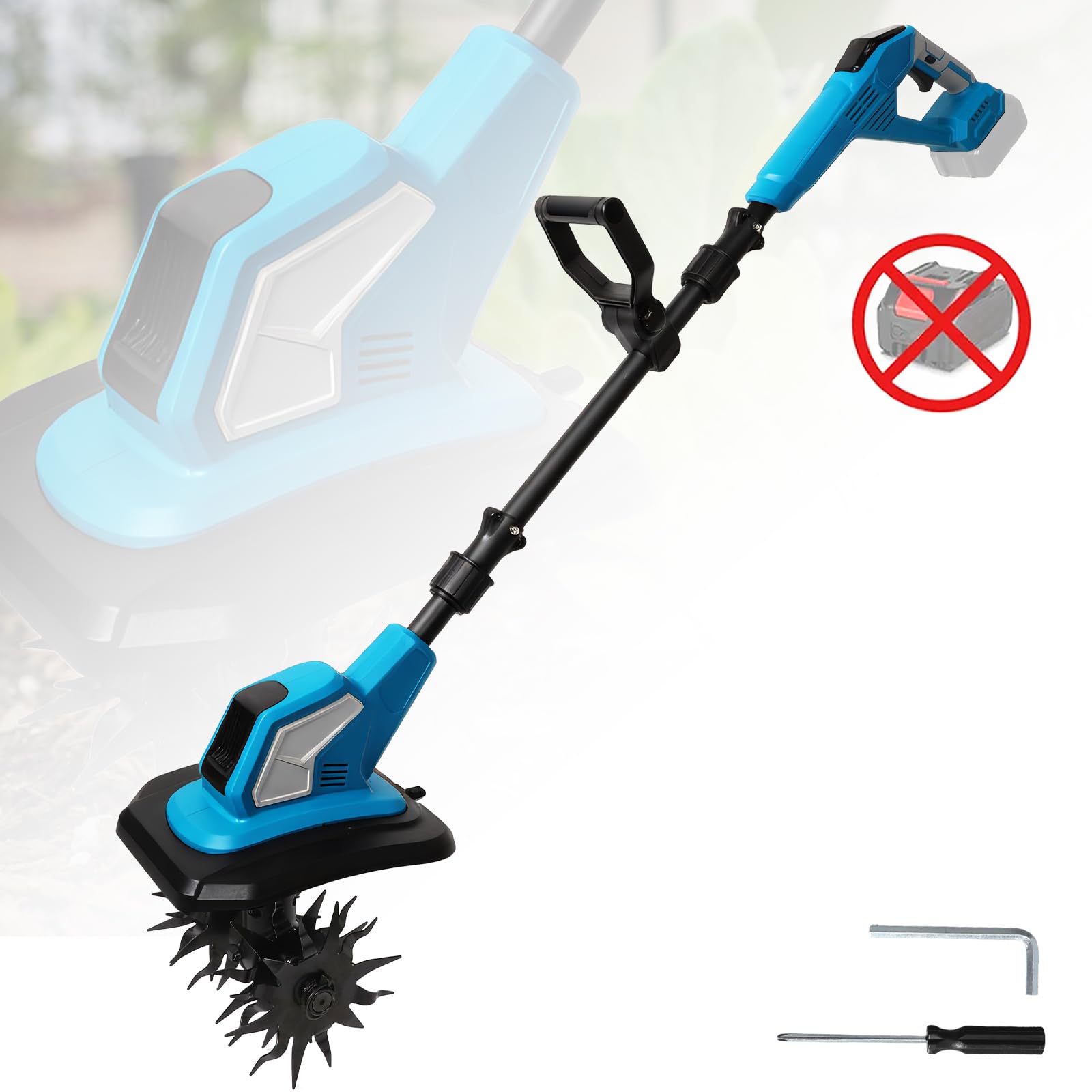 Motocultor eléctrico de batería para Makita de 18 V, azada de suelo con doble rueda de 4 cuchillas, diseño desmontable, ancho de trabajo de 17 cm, profundidad de trabajo de 24 cm, para agricultura y