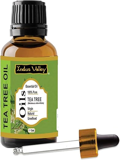 Indus Valley 100% Pure Natural & Organic, Undiluted Tea Tree Essential Oil with Therapeutic Grade & Glass Dropper for Skin, Hair Care -15ml