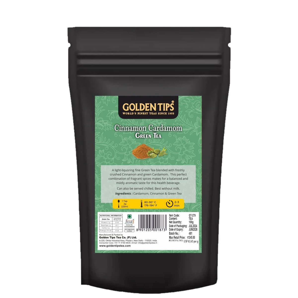 Golden Tips Loose Leaves Green Tea Cinnamon Cardamom (100 Gram, 50 cups) (B071Z45DF1) Amazon Price History, Amazon Price Tracker