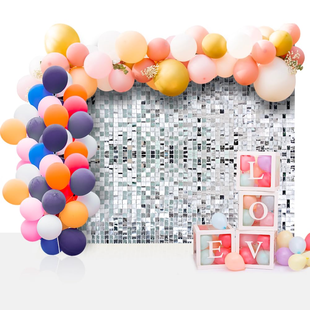 24 Stück Quadratische Pailletten Paneele Wand Dekoration Fotowand Hintergrund 30x30cm Glitzer Deko Party Zubehör Geburtstag Silberhochzeit Fotowand -Silbrig