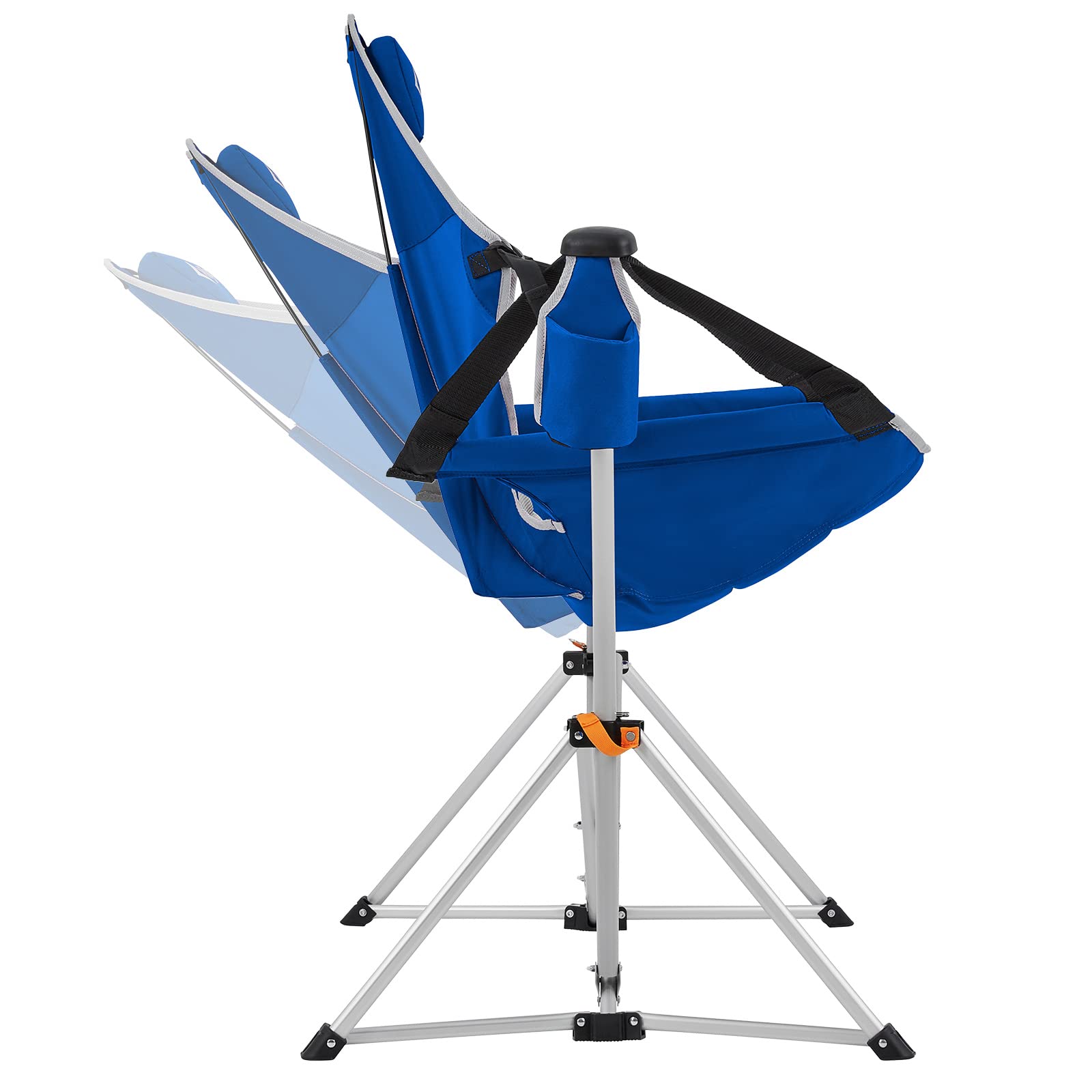 KingCamp Camping Chair, Oversized Hammock Chair, Folding Rocking Chair, Aluminum Adjustable Back Swing Chair, Chair Footrest Pillow Cup Holder for Outdoor Beach Lawn,Blue