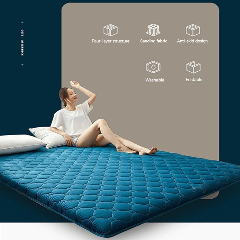 Materasso da pavimento giapponese, singolo, matrimoniale, arrotolabile, pieghevole, futon, tatami, portatile, per pavimento, letto degli ospiti, divano (E, 120 x 200 cm)