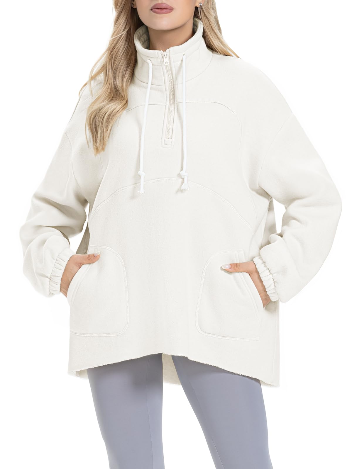 ATHMILEWomens Oversized Half-Zip Sweatshirts Fleece Lined Funnel Neckline Teen Girls Y2K Fall Winter Clothes Fashion