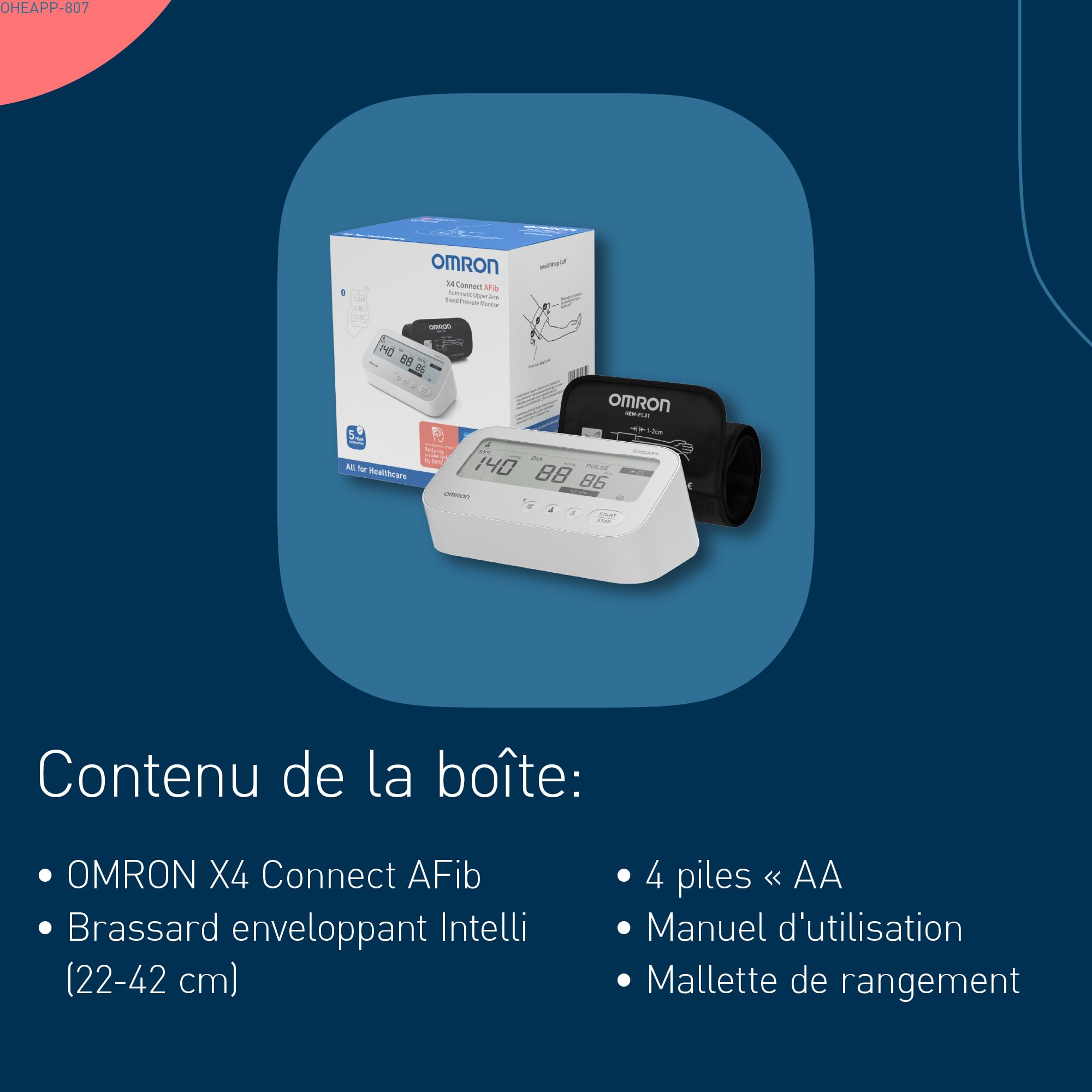 OMRON X4 Connect AFib appareil tension artérielle bras, connexion Bluetooth | Tensiomètre bras OMRON validé cliniquement – Détecteur AFib à chaque mesure – Mémoire 2 personnes