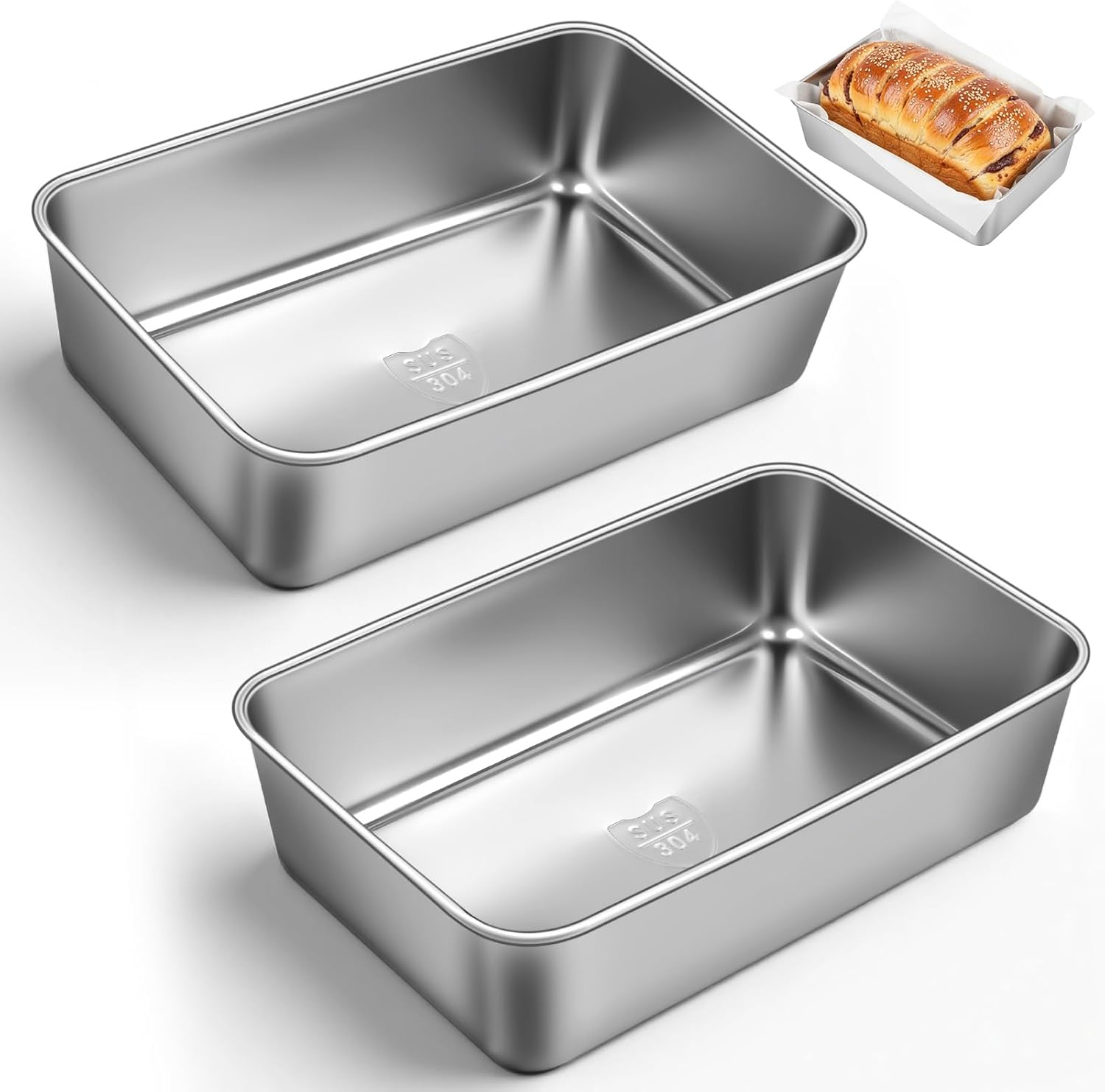 4 Packs 8.8×5.9 Inch Loaf Pans for Baking Bread, 304 Stainless Steel Loaf Bread Pan with Parchment Paper Liners, Metal Bakeware for Bread, Meatloaf, Cake Brownies, Easy Release, Oven & Dishwasher Safe