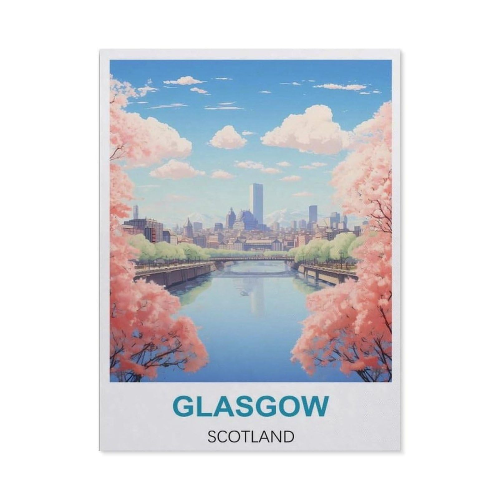 BEAYODKP 5D DIY Diamond Painting Kit，Glasgow Scotland Vintage Travel Poster，Crystal Mosaic Full Drill Round Diamond Painting Embroidery Accessories（50 x 60 cm/19.68 x 23.62 inches）-CB57