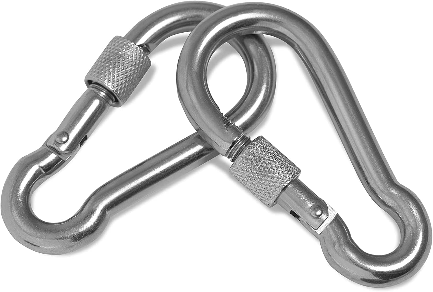 Coppia Moschettoni con ghiera da 139 mm carico 300 kg 2 pezzi acciaio inox per barche pesca campeggio tempo libero