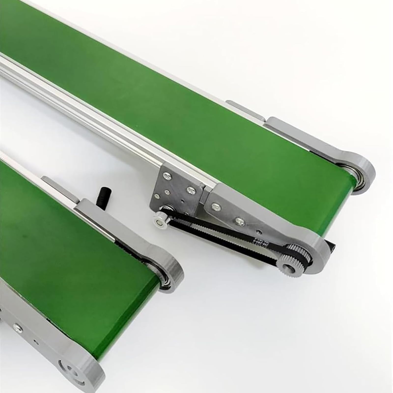 Cinta transportadora mini línea de producción de acero inoxidable de 10 x 100 cm, pista de escritorio con funciones de avance, marcha atrás, pausa y velocidad de rotación ajustable