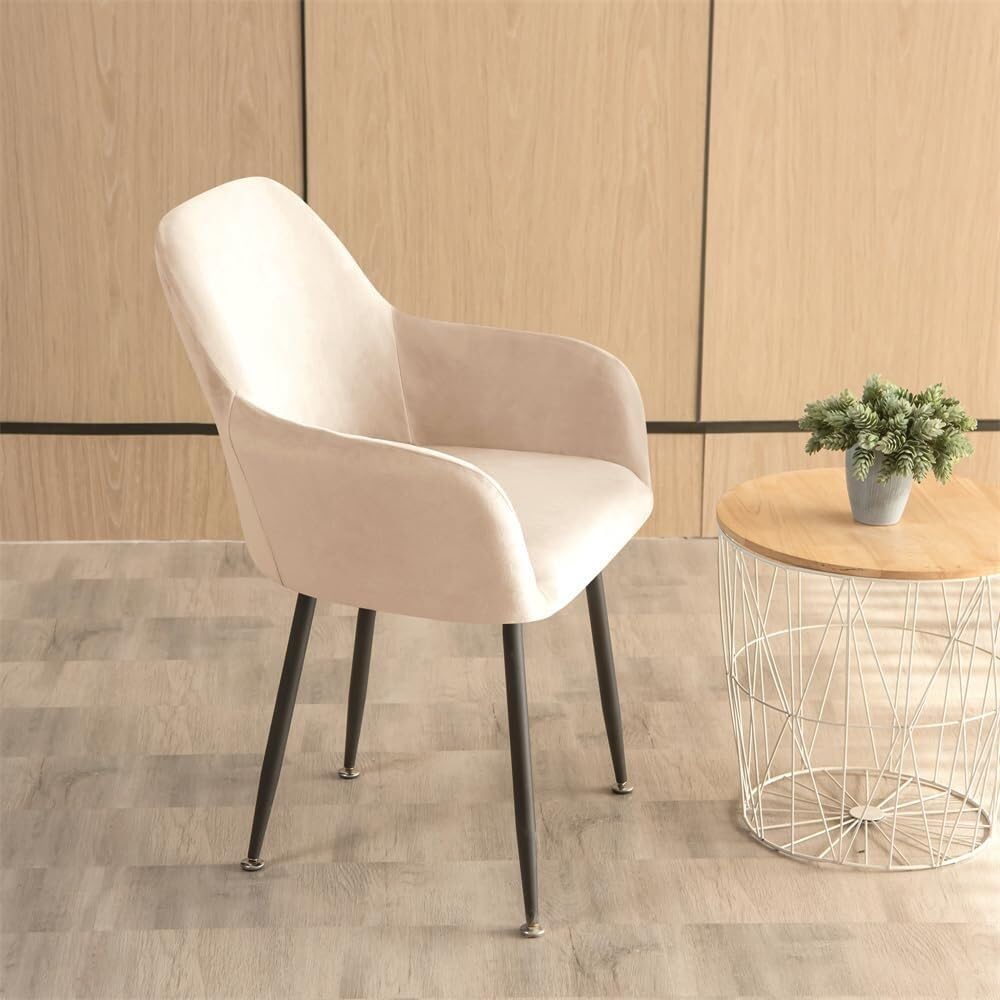 Skandinavische Stuhlhussen, Samt-Esszimmerstuhlhussen 6er/4er/2er/1er-Set, Stretch-Esszimmerstuhlhussen mit Armlehne und Rückenlehne(Cream Color,6 pcs)
