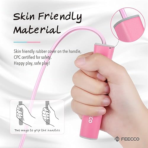 Miniatura 4 de FEECCO - Cuerda de saltar para niños, cuerdas de saltar de color rosa y azul para niñas y niños de 3 a 12 años de edad, con cuerda de longitud
