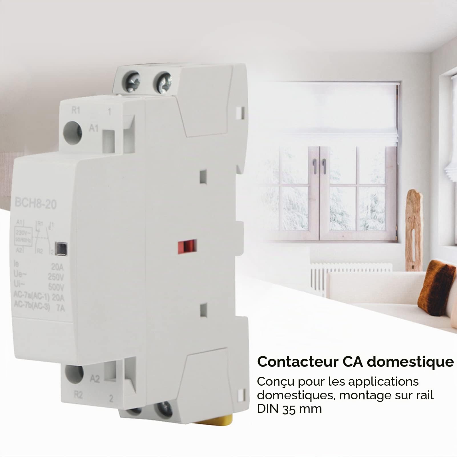 Keenso Contacteur à AC du Rail, Contacteur CA 2P 20A, DIN 20A 2 Pôles 1NO 1NC 50 / 60HZ Contacteur à Bobine 220V(220V/230V)