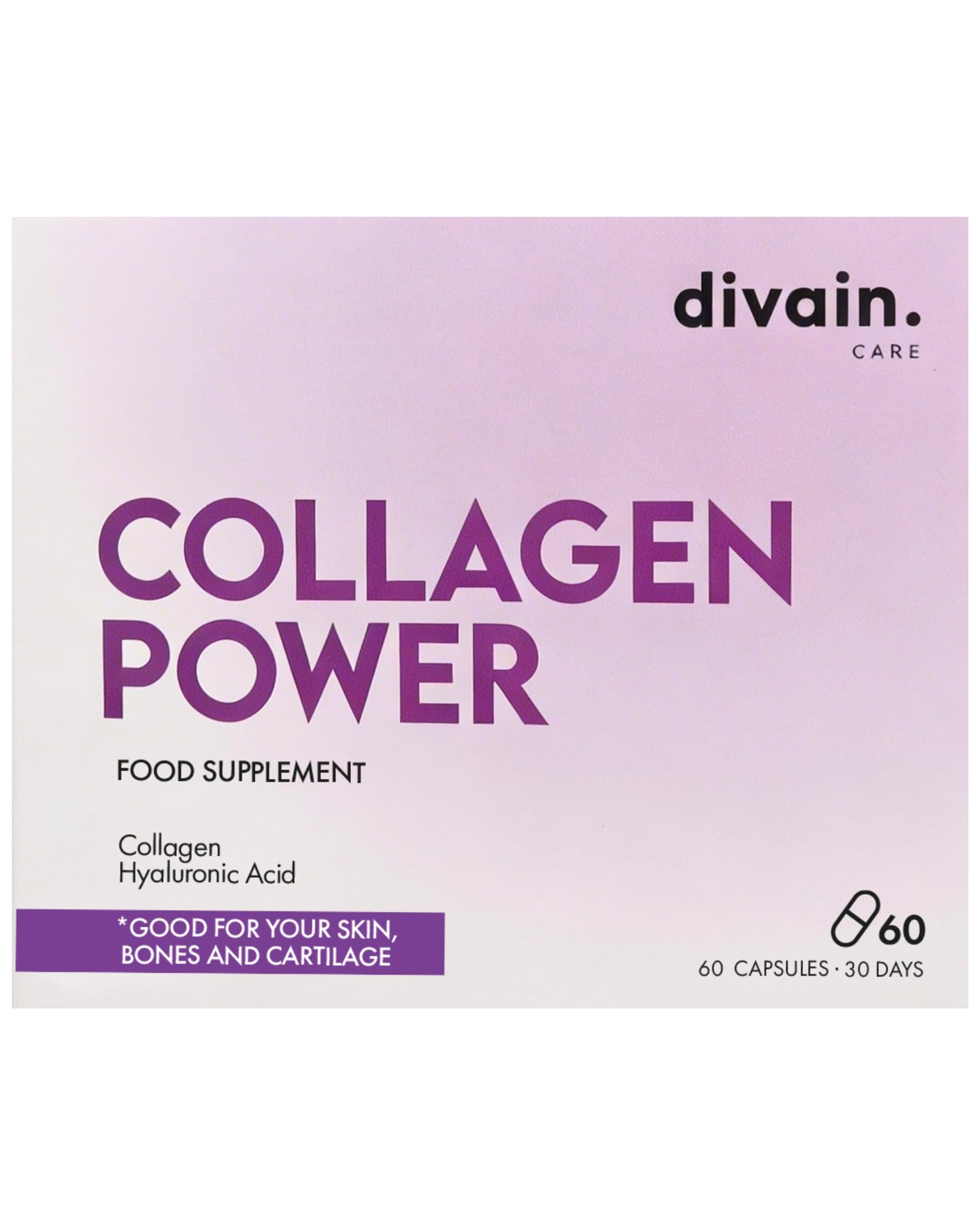 Colágeno Hidrolizado con Ácido Hialurónico, Vitamina C y Zinc | Fórmula 4 en 1 | 60 Cápsulas | Collagen Power | divain. Care