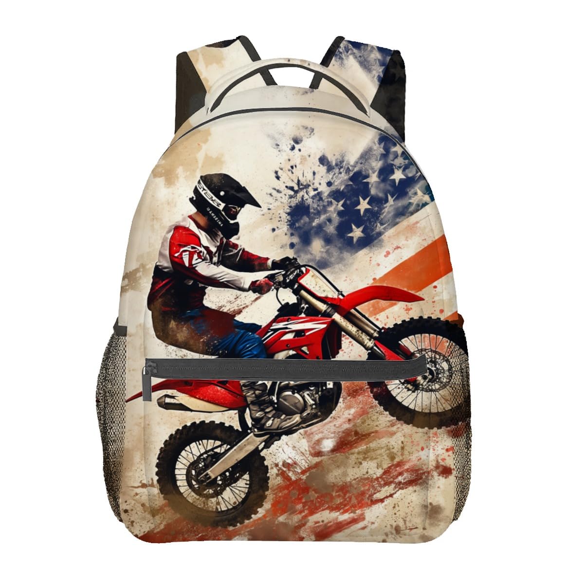 VANZEV Motocross American Flag Backpack Travel Backpacks Laptop Rucksack,School Bookbag for Women Kids Boys Girls,Dirt Bike Back Pack Accessories Bags