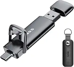 SSK Unidade flash SSD USB C externa de 512 GB, até 550 MB/s 2 em 1 tipo C + USB A USB3.2 Gen2 de estado sólido, armazenamento rápido de dados em cartão de memória para iPhone 15/PS4/PS5/Android Phone
