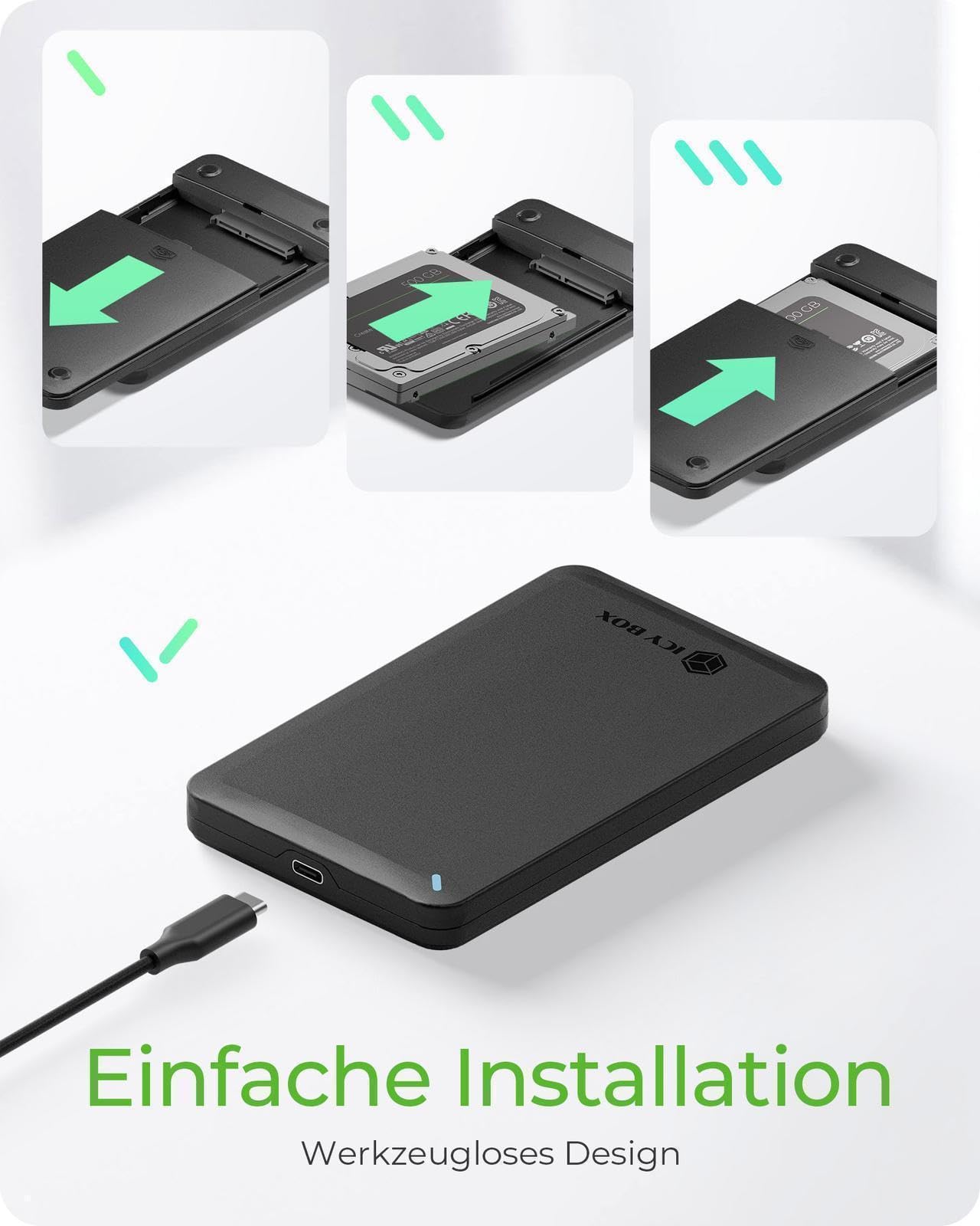 ICY BOX Alloggiamento SATA HDD/SSD da 2,5", USB-C/A 6 Gbit/s, senza attrezzi, alluminio, supporto UASP, Plug & Play, IB-201T-CU31