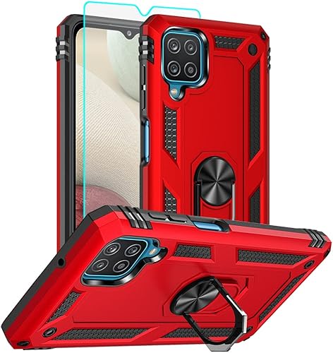 Miniatura 1 de Funda para Samsung Galaxy A12, Samsung A12 con protector de pantalla HD, grado militar de 16 pies probada en caídas, anillo protector a prueba de