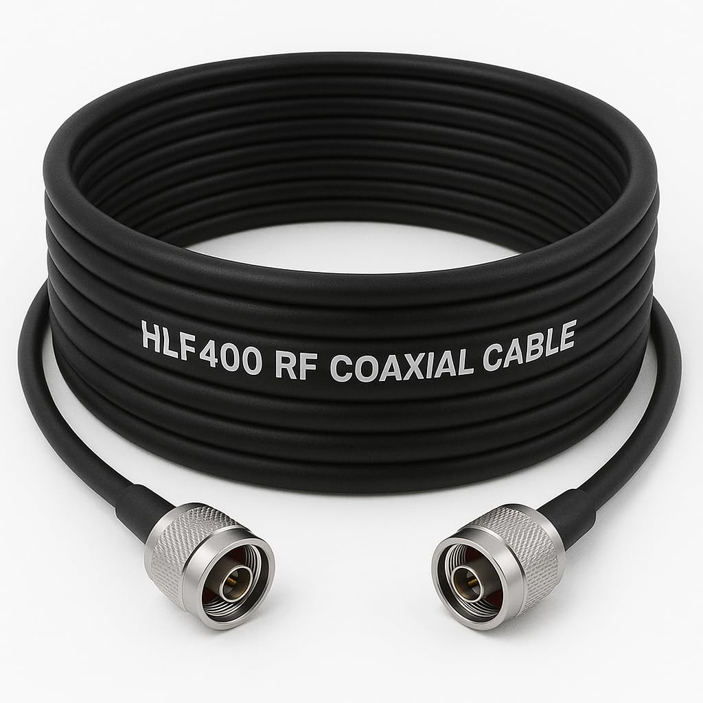 HLF400 RF Coaxial Cable with N Male to N Male Connector, 50 Ohm, Low-Loss Cable, Supports Frequencies up to 5 GHz for Indoor/Outdoor Antenna, RF Equipment, and Signal Routing – 15 Meters