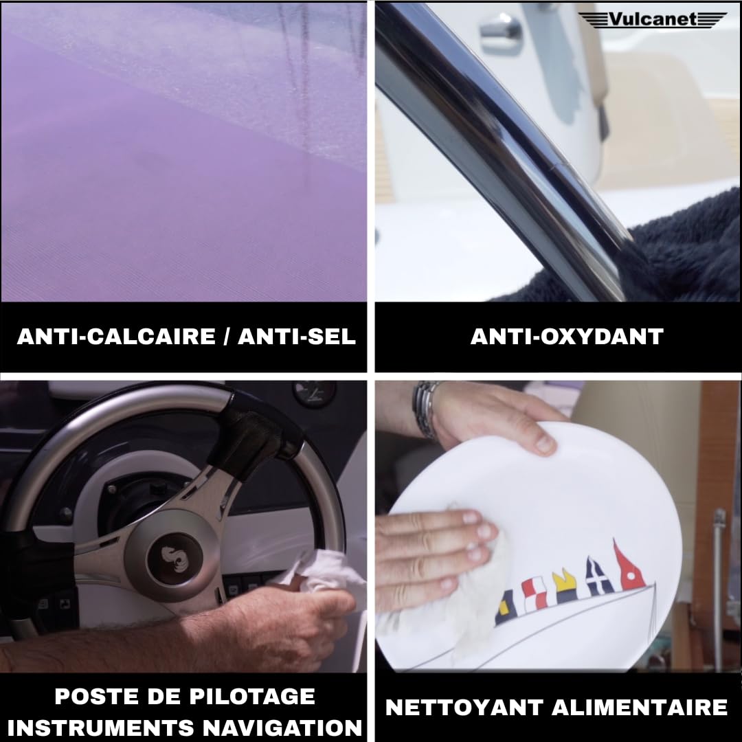 Vulcanet Nettoyant Non Polluant Sans Eau Pour Bateau + Microfibre + Pinceau + Kit Voyage Inclus - Dégraisse Protège Remet À Neuf - Encombrement mini - Transportable Partout, 80 Unités