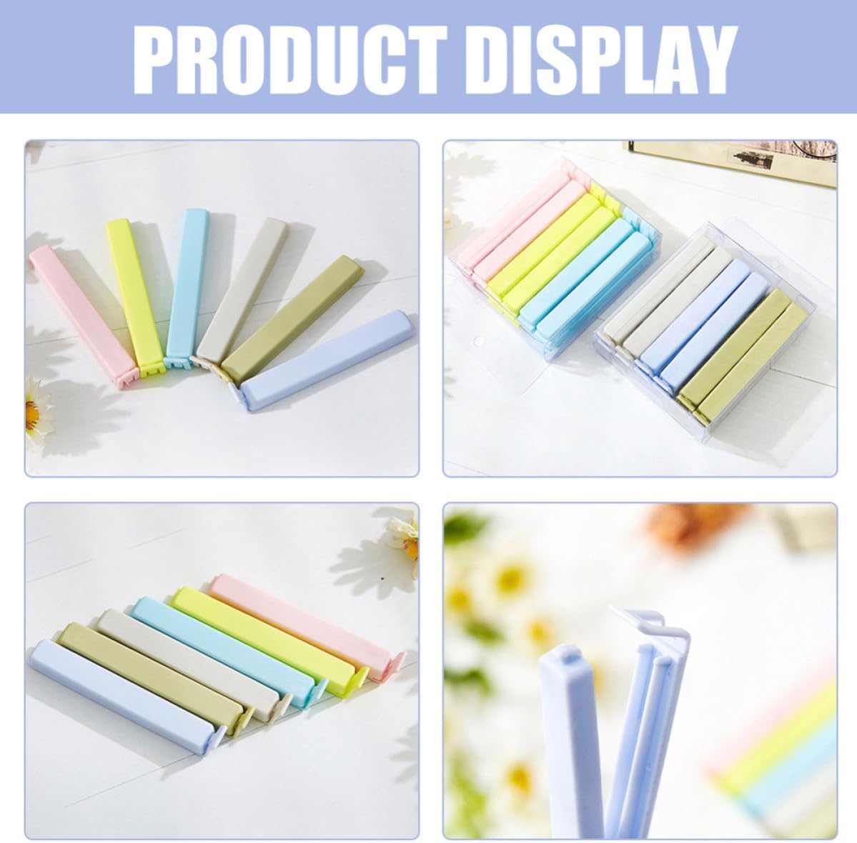 KOMBIUDA 12pcs Reusable Food Bag Clips Chip Clips Bread Bag for Chips and Bread Sealing Keep Food Fresh Prevent Leaks or Spills Suitable for Home and Office Use Random Color