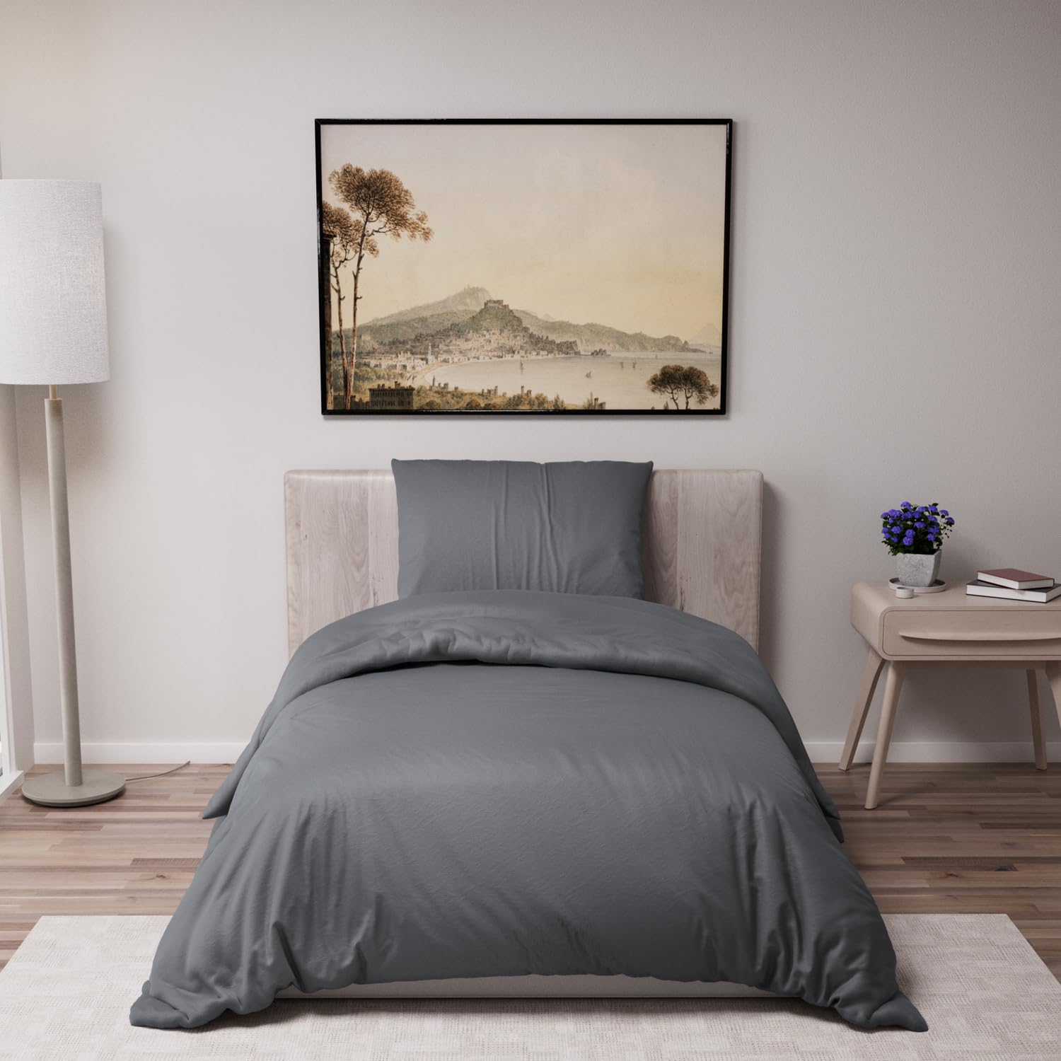 Dreamzie Copripiumino Singolo 140x200 cm con 1 Federe 65x65 cm - Grigio Scuro - Set Copripiumino Singolo 140x200