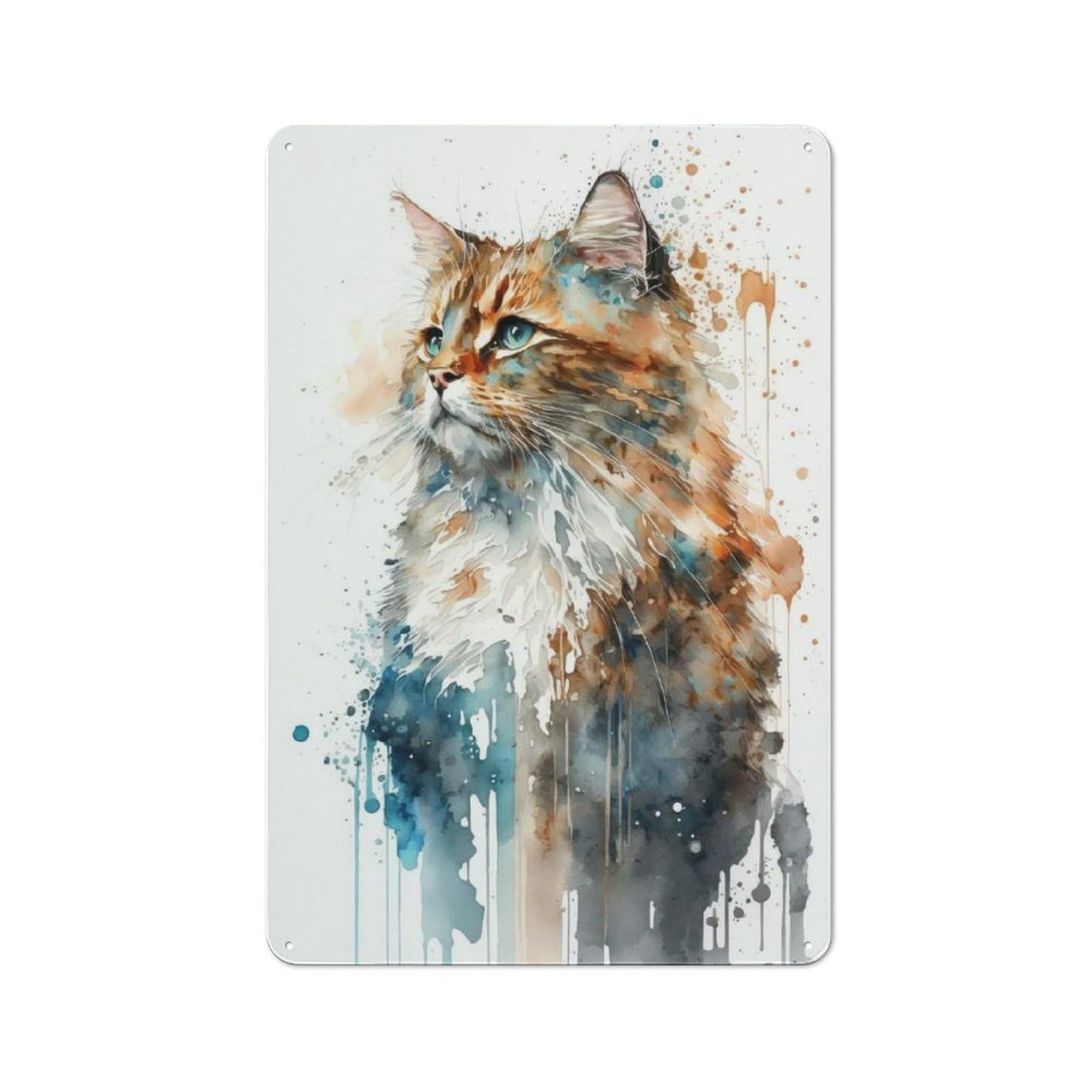 Junmoney Cat Watercolor Tin Wall Plaque 30X20cm With For Dining Room Or Kitchen, Tin Sign Wall Decor For Kitchens And Dining Spaces