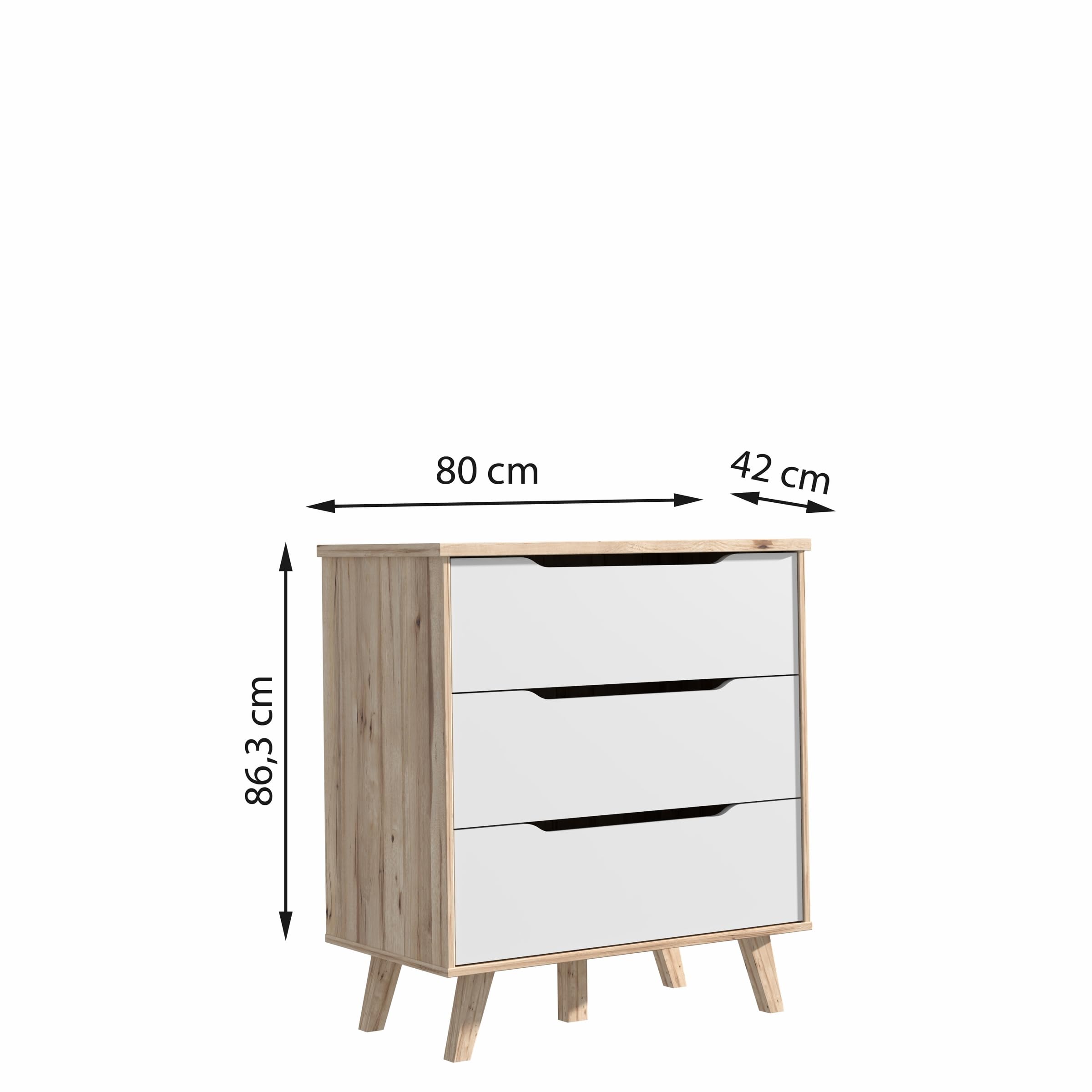 möbelando Schubkastenkommode >VANKKA< 3 Schubladen, in Planked Eiche Dekor,weiß - 80x86,3x42cm (BxHxT)