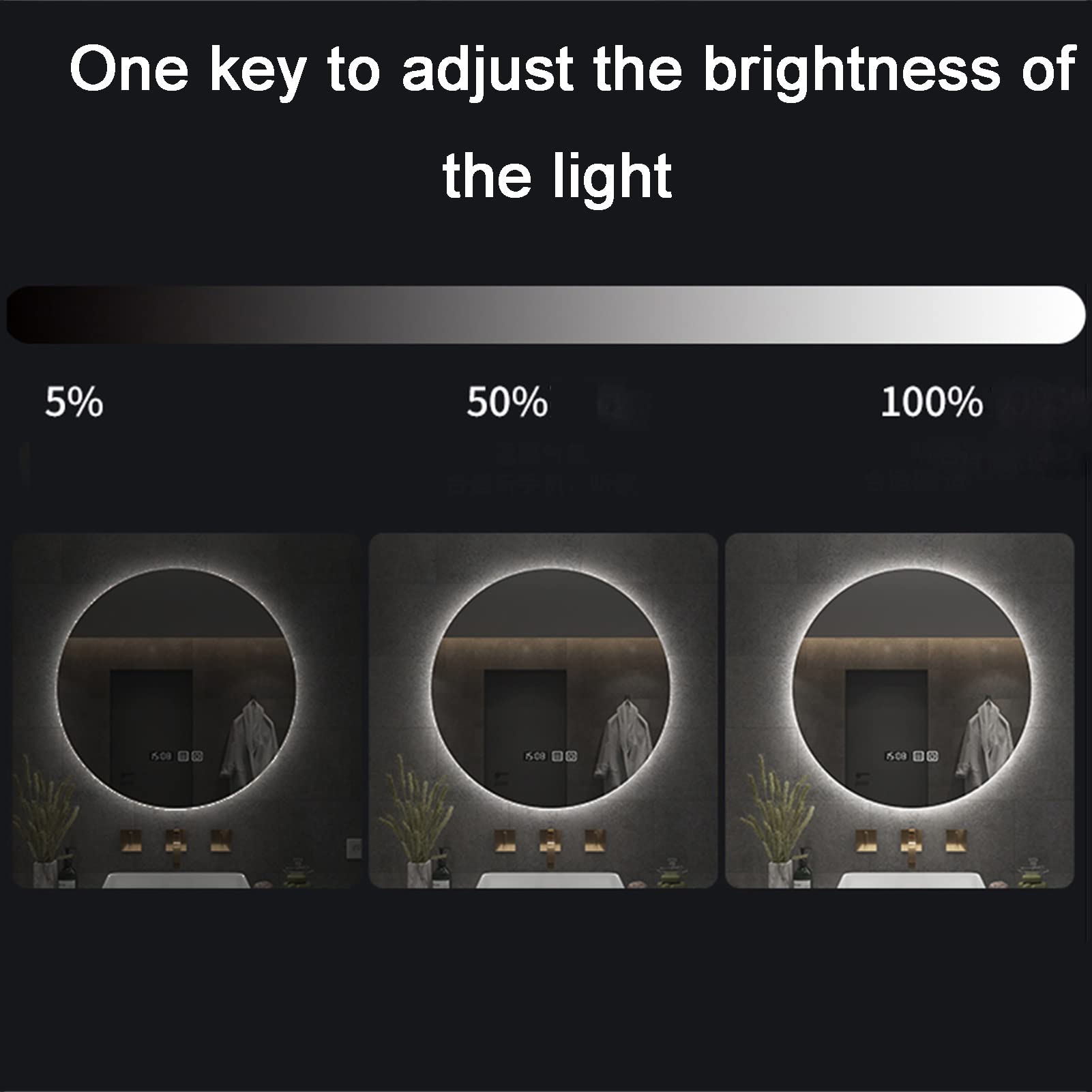 Miroir De Salle De Bain LED Rond, Intensité Variable, Température De Couleur Réglable, Miroir De Courtoisie Mural Anti-buée, Miroir Intelligent Étanche Et Incassable Pour Salle De Bain(Color:Warm ligh