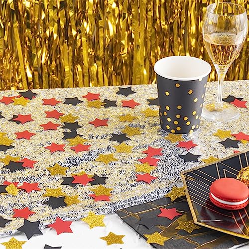 Image of MOWO Gold Black and Red Star Confetti Table Decoration, 1.2 inch, 200pc | Birthday Graduation Retirement Theme Party, baby shower, wedding