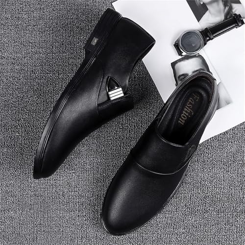 Men's Genuine Leather Slip On Dress Loafers Pointed Toe Low Top Lightweight Soft Non Slip Rubber Sole Formal Shoes for Wedding Party Office Business Casual4