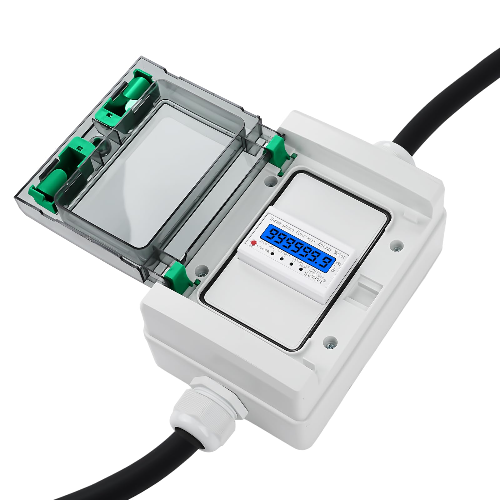 Contatore Elettrico Digitale Mobile portatile trifase 63A misuratore di consumo elettrico Spina CEE 5P 400V Contatore energia elettrica digitale 3 Fase con funzione di reset H07RN-F 5×6mm²cavo IP66