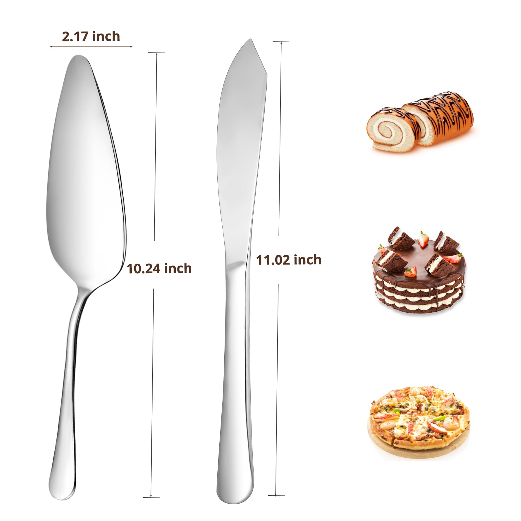 DAFU Cake Cutting Set for Holiday, Elegant Knife and Pie Server with Thickened Stainless Steel Rounded Edges,Essential Kitchen Tool For Weddings, Thanksgiving, Birthdays Christmas etc,Silver