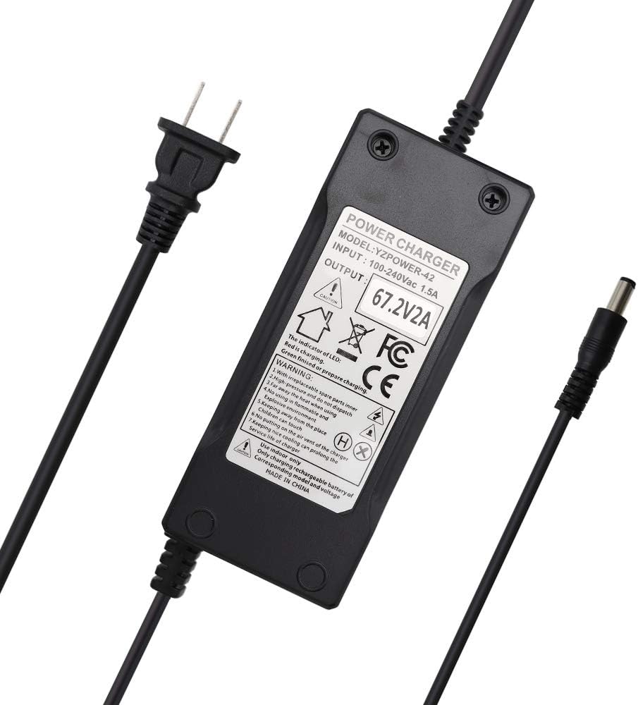 Abakoo Cargador de batería de litio de 60 V Salida 67.2V 2A para 16S 57.6V 59.2V 64V Paquete de baterías de litio DC 5.5mm2.0.039 in0.098 in Plug