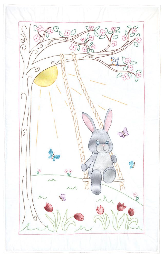Jack Dempsey Needle Art Swinging Bunny Crib Quilt Top
