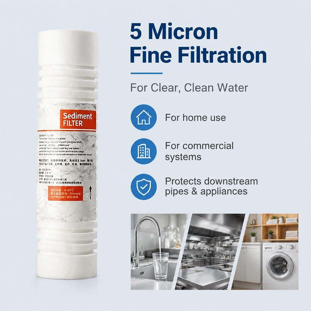 Confezione da 8 Filtri Sedimenti Universali Scanalati in PP da 10x2.5, con Filtrazione Fine da 5 Micron, Adatti per Sistemi Domestici, Commerciali E A Osmosi Inversa
